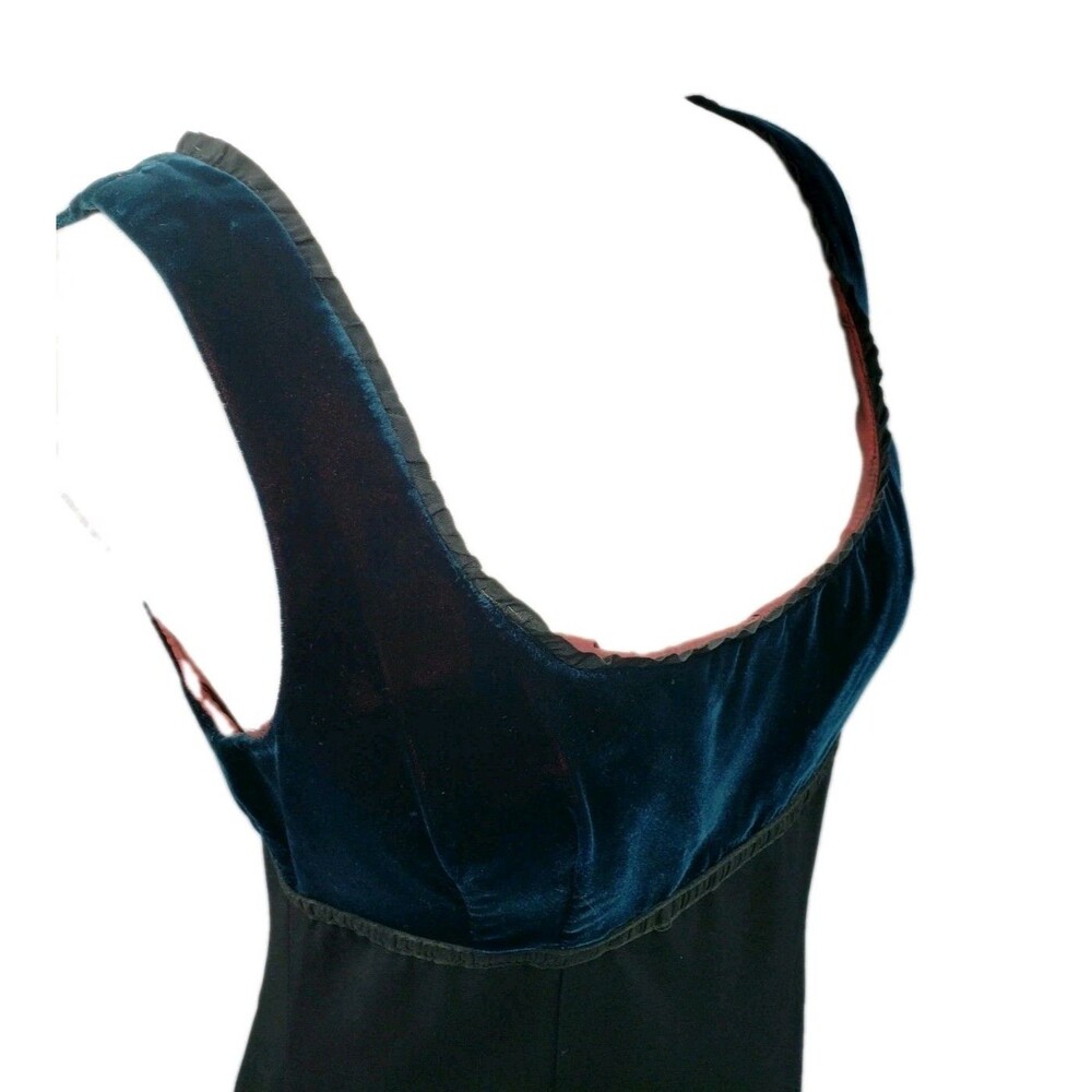 Y2K Nanette Lepore Empire Waist Dress Sz 10 Black Teal Velvet Bodice Whimsygoth - Picture 10 of 11